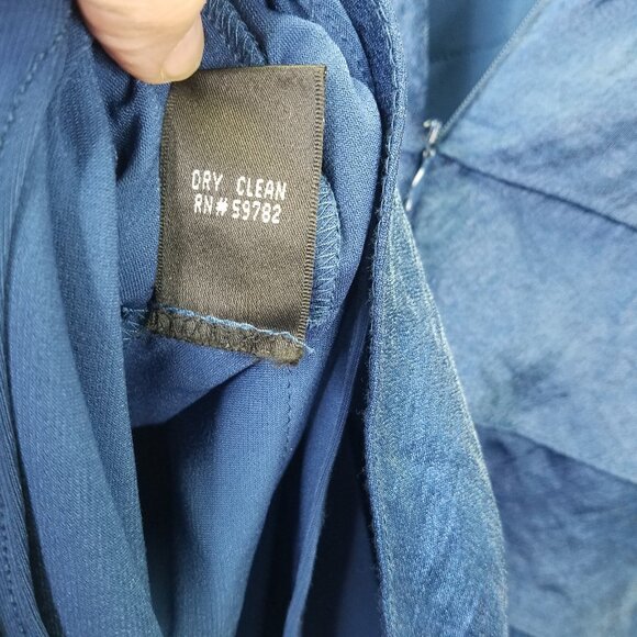 Adrianna Papell Dress 10 P Chiffon V-neck Taffeta Shutter Pleat Blue Sleeveless - Picture 10 of 13